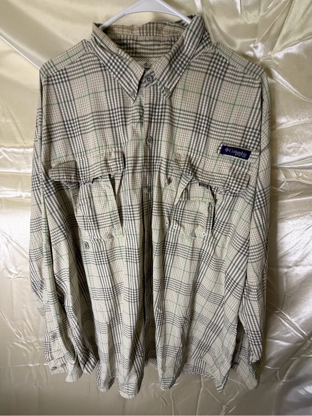 Columbia PFG Mens XL Plaid Fishing Shirt Long Sleeve Vented Tactel Nylon
